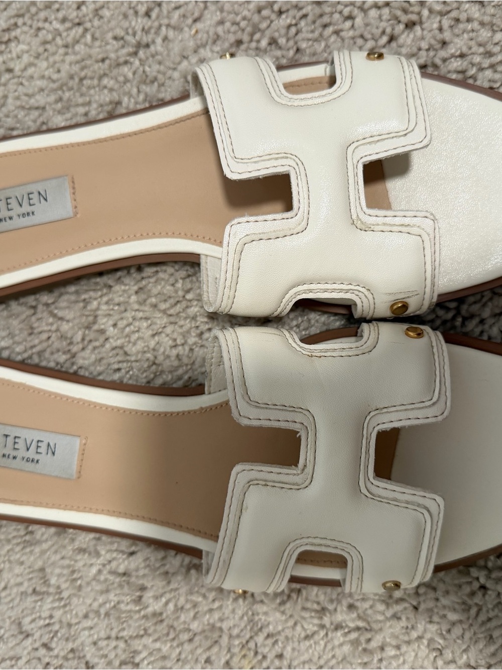 Seven7 White Cutout Slide Sandals